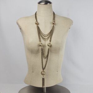 Guess Gold Tone Layered Chunky Fringe Statement Necklace